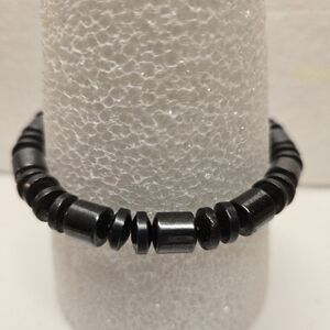 Men's All Black Beaded Stretch Magnetic Bracelet